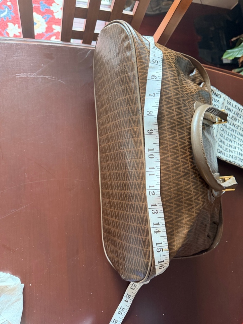 Valentino Brown Monogram Satchel with Gold Hardware - Picture 12 of 12